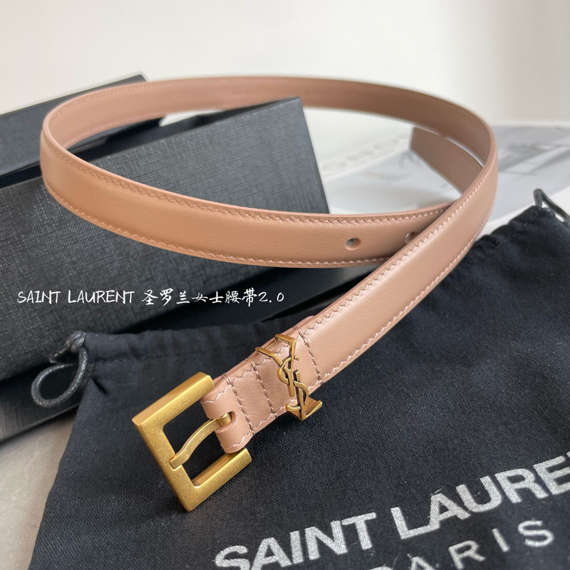 Saint Laurent Cassandre Thin Belt Beige