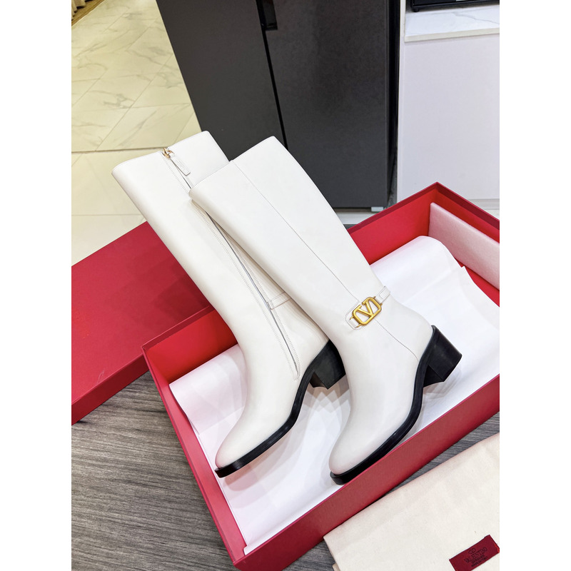 Valentino Vlogo Signature Calfskin High Boot White