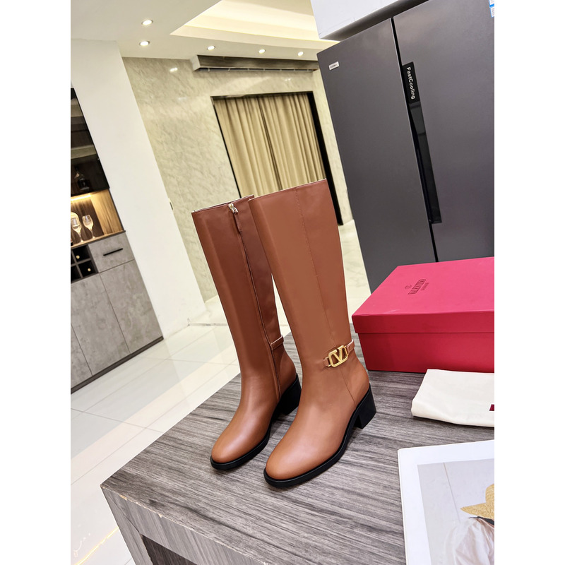 Valentino Vlogo Signature Calfskin High Boot Brown