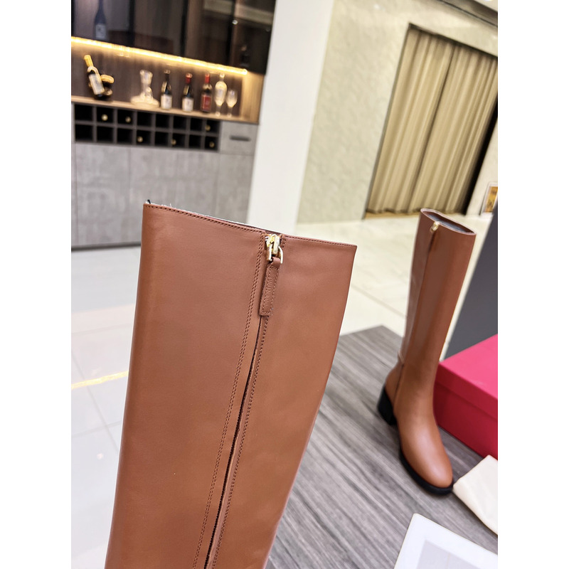 Valentino Vlogo Signature Calfskin High Boot Brown