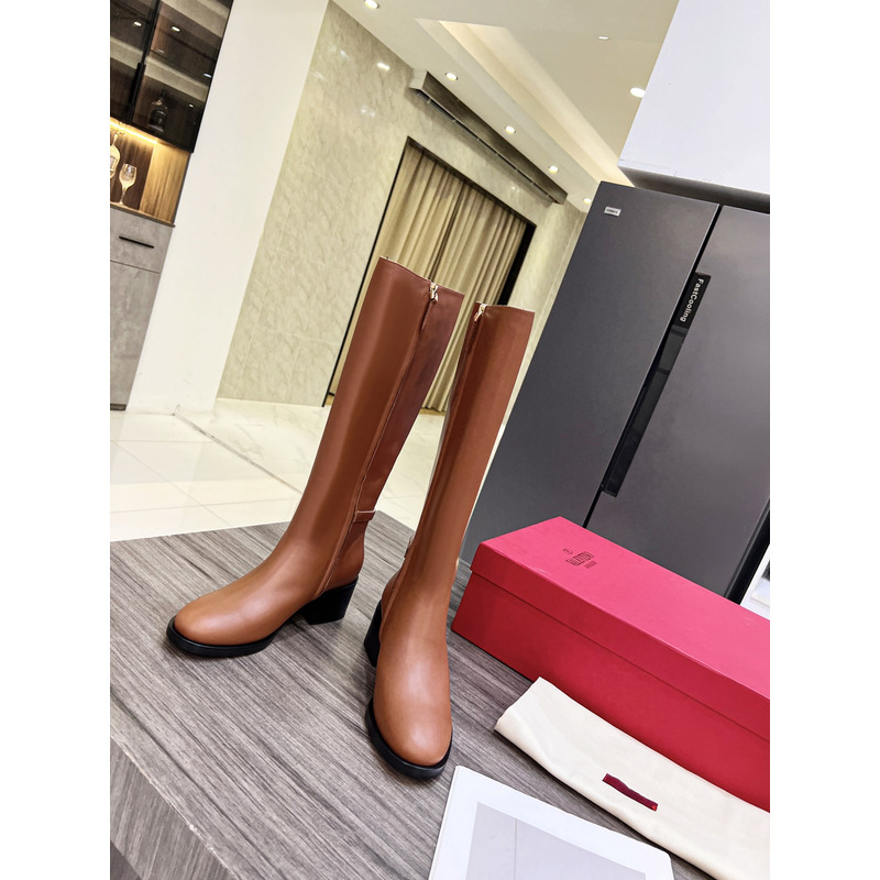 Valentino Vlogo Signature Calfskin High Boot Brown