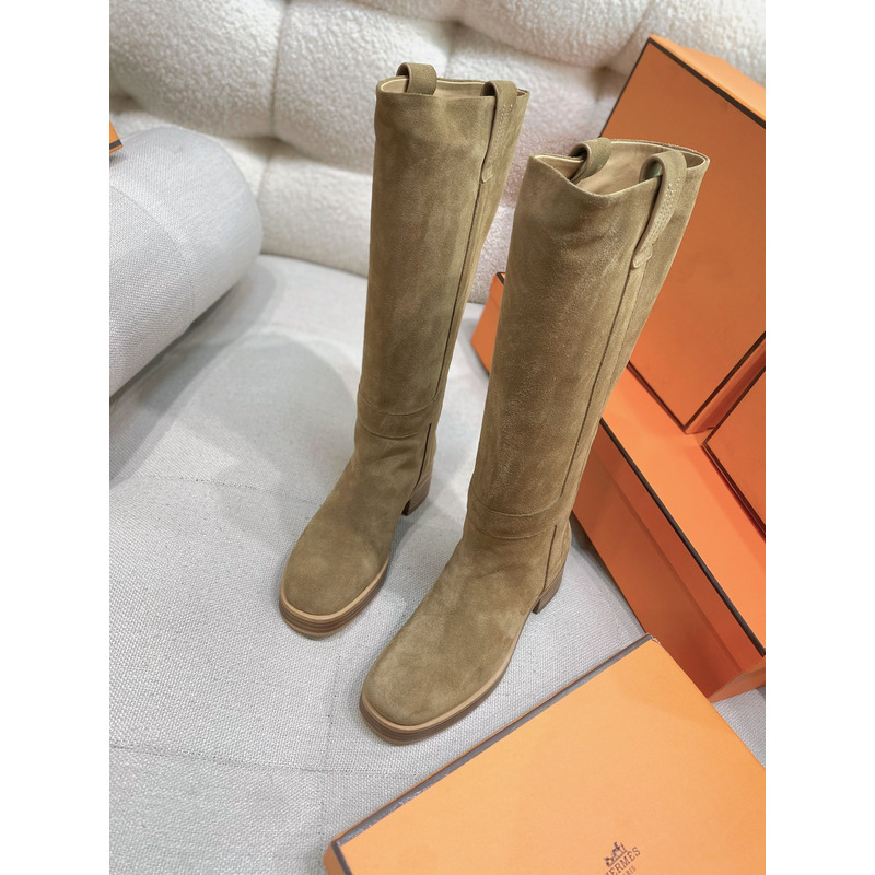 Hermès Suede Calfskin Horse Boot In Khaki