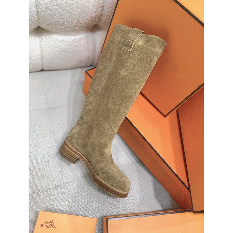 Hermès Suede Calfskin Horse Boot In Khaki