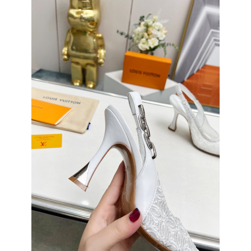 l**is V*t*n lace sandals heels in white