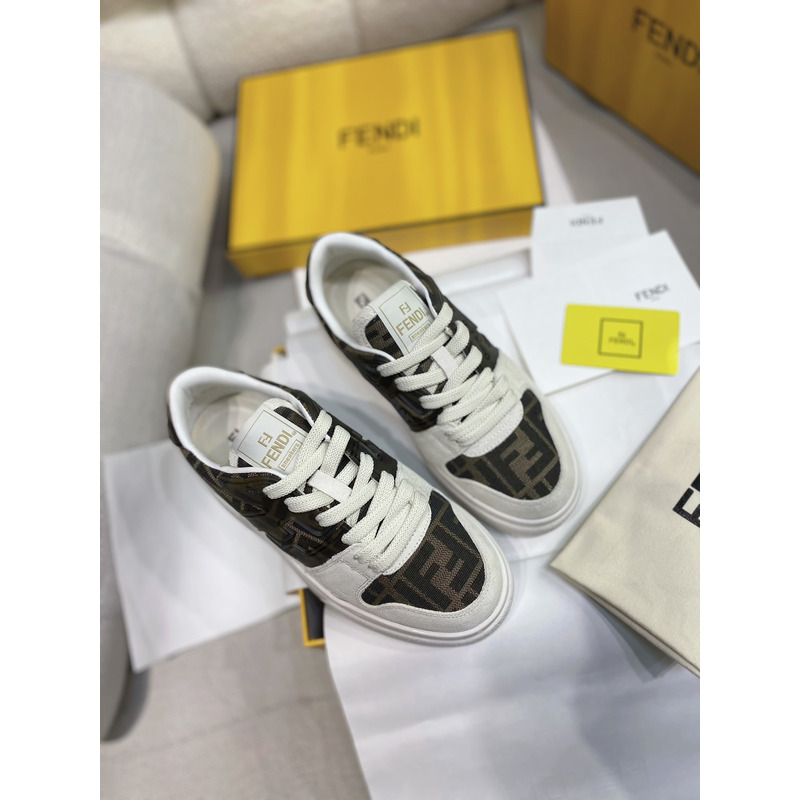 F**di match canvas and white suede platform low-tops