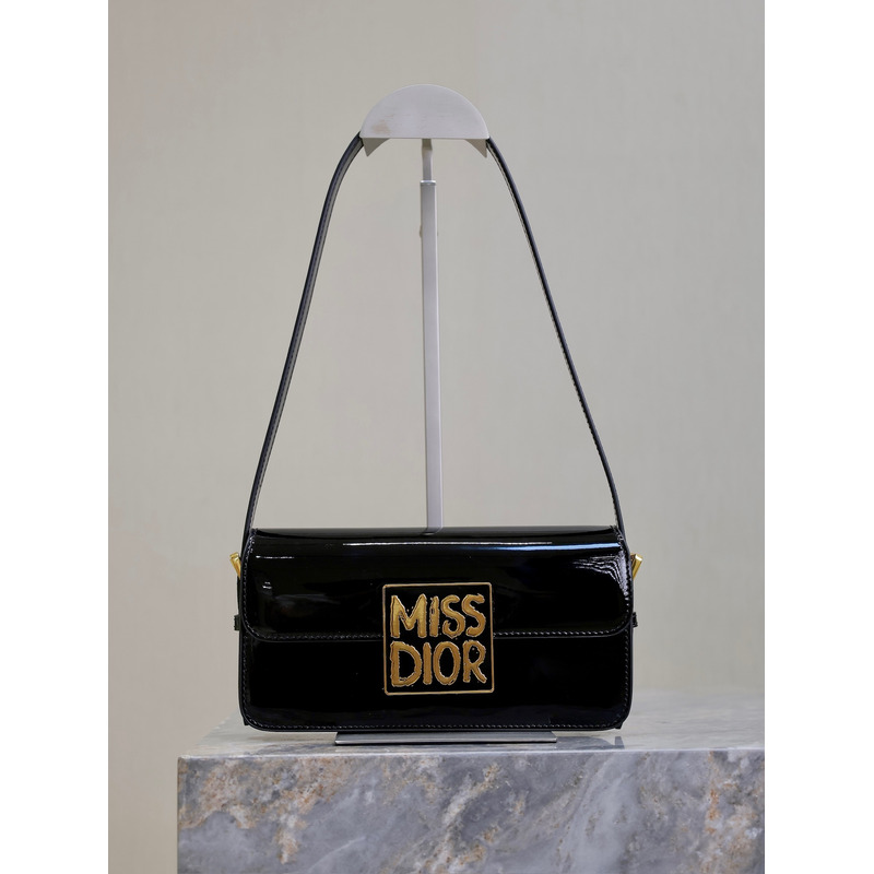 D*or miss D*or flap bag patent calfskin black