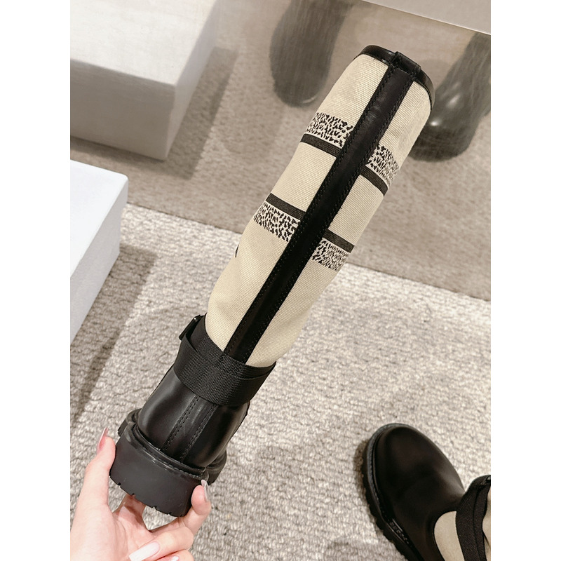 D*or d-major boot warm taupe technical canvas with black miss D*or graffiti print and black calfskin