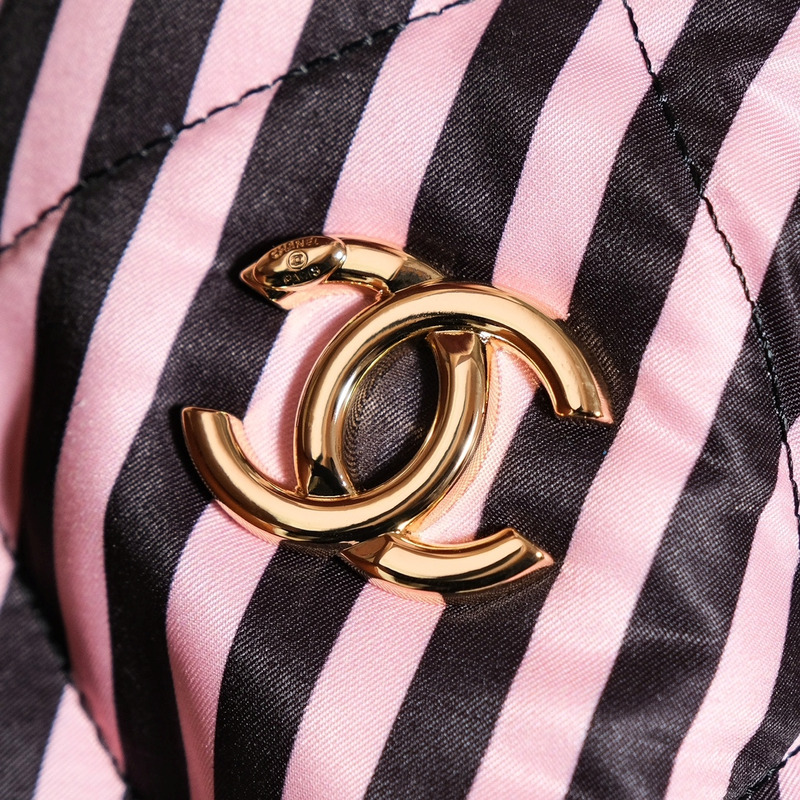 Ch*el large bowling bag gold metal black & pink