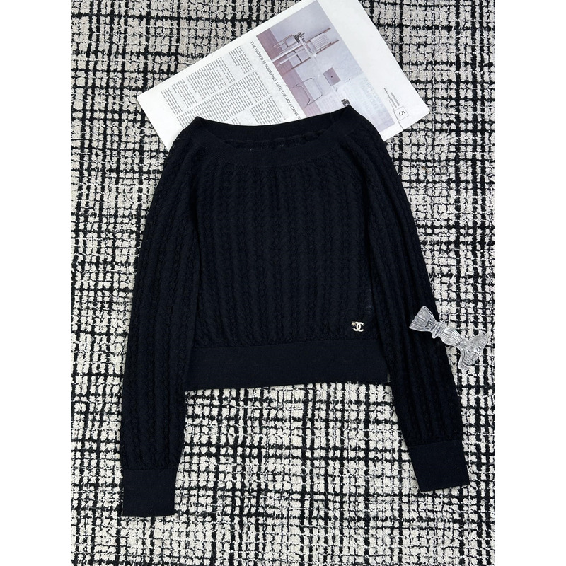 Ch*el cc logo knitted sweater black