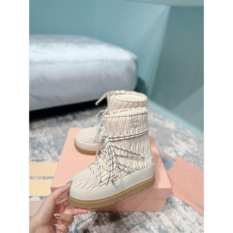 Miu Miu Logo Snow Boots Beige