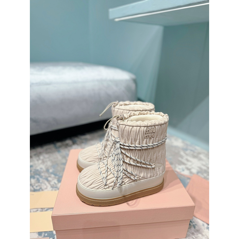 Miu Miu Logo Snow Boots Beige