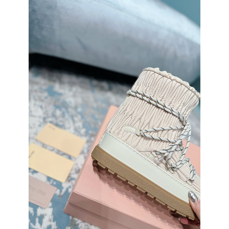 Miu Miu Logo Snow Boots Beige