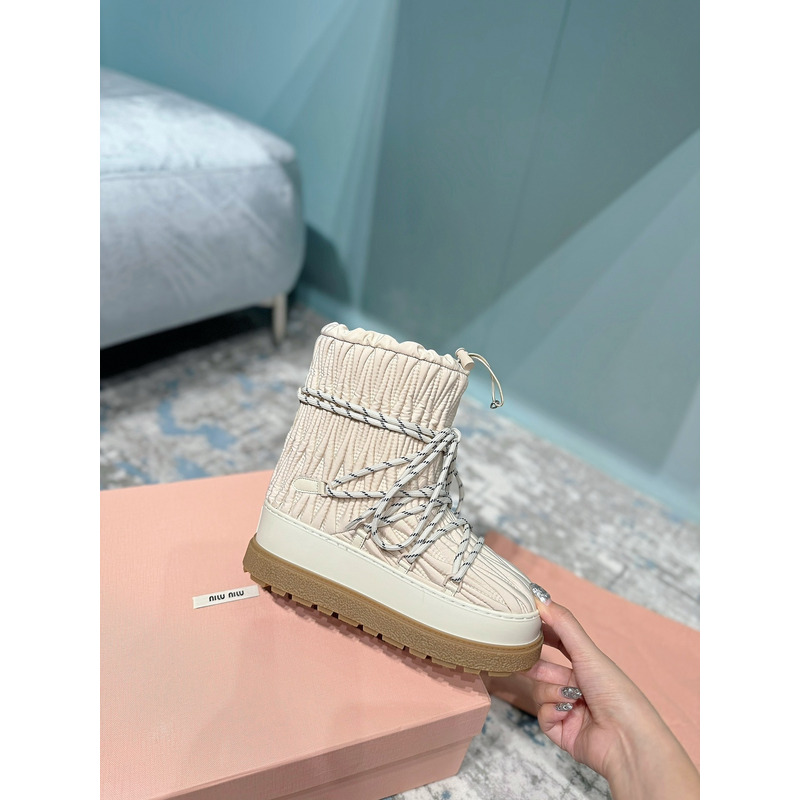 Miu Miu Logo Snow Boots Beige