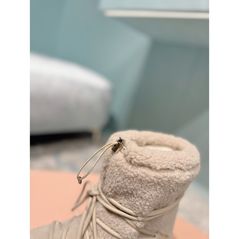 Miu Miu Logo Snow Boots Beige