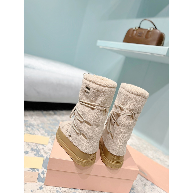 Miu Miu Shearling Après-Ski Boots Beige