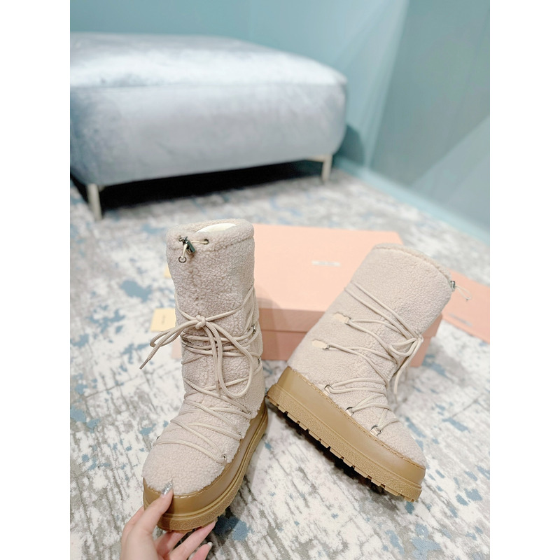 Miu Miu Shearling Après-Ski Boots Beige
