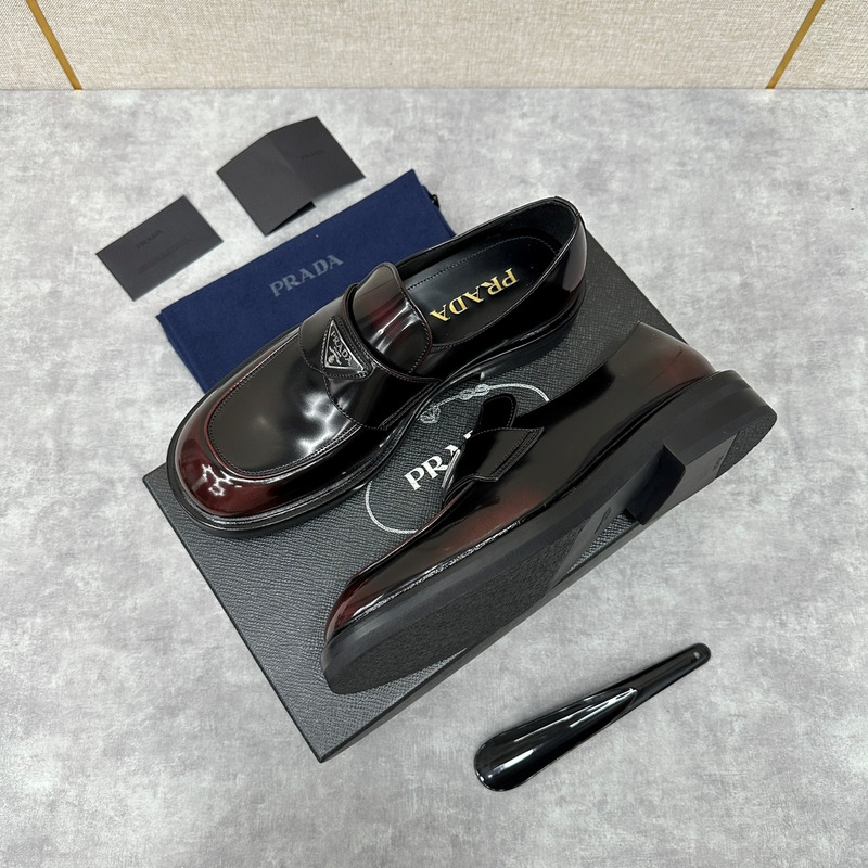 Pra*a chocolate brushed leather loafers black