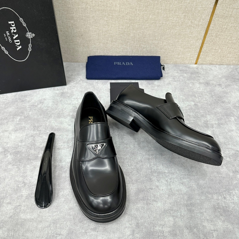 Pra*a chocolate brushed leather loafers black
