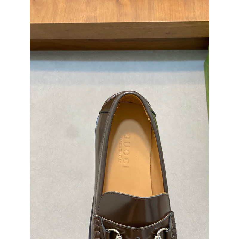 G*u*i logo loafer with horsebit dark brown