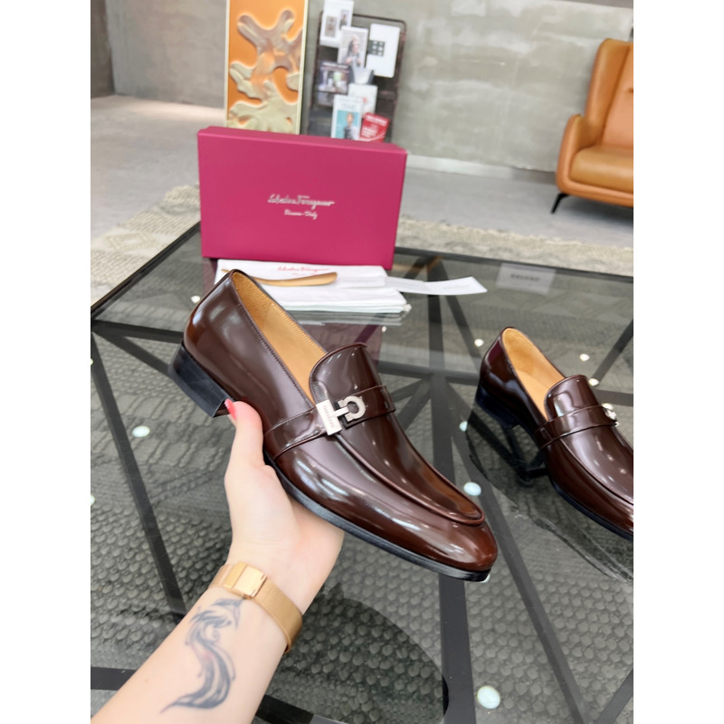 Ferragamo  Moccasin With Gancini Ornament Dark Brown