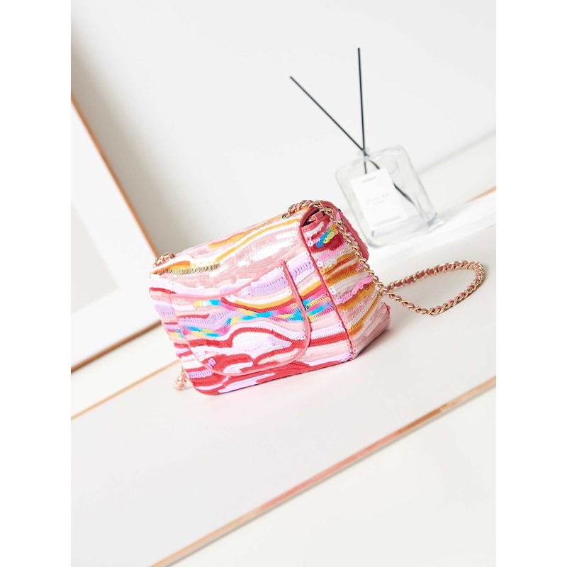 Ch*el mini flap bag symphony gradient beads pink