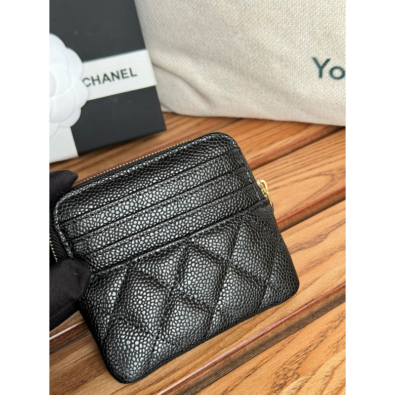 Ch*el classic zip coin purse calfskin black