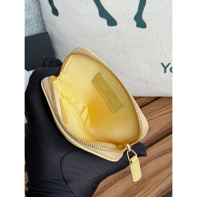 Ch*el classic zip coin purse calfskin yellow