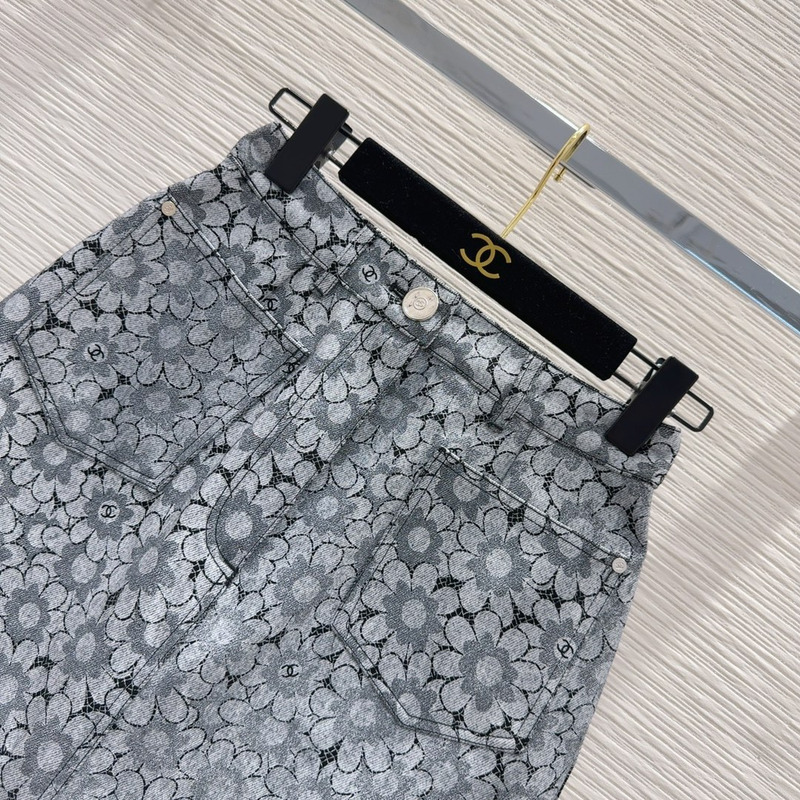 Ch*el skirt layered collage printed denim