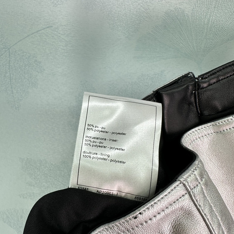 Ch*el skirt metallic lambskin silver