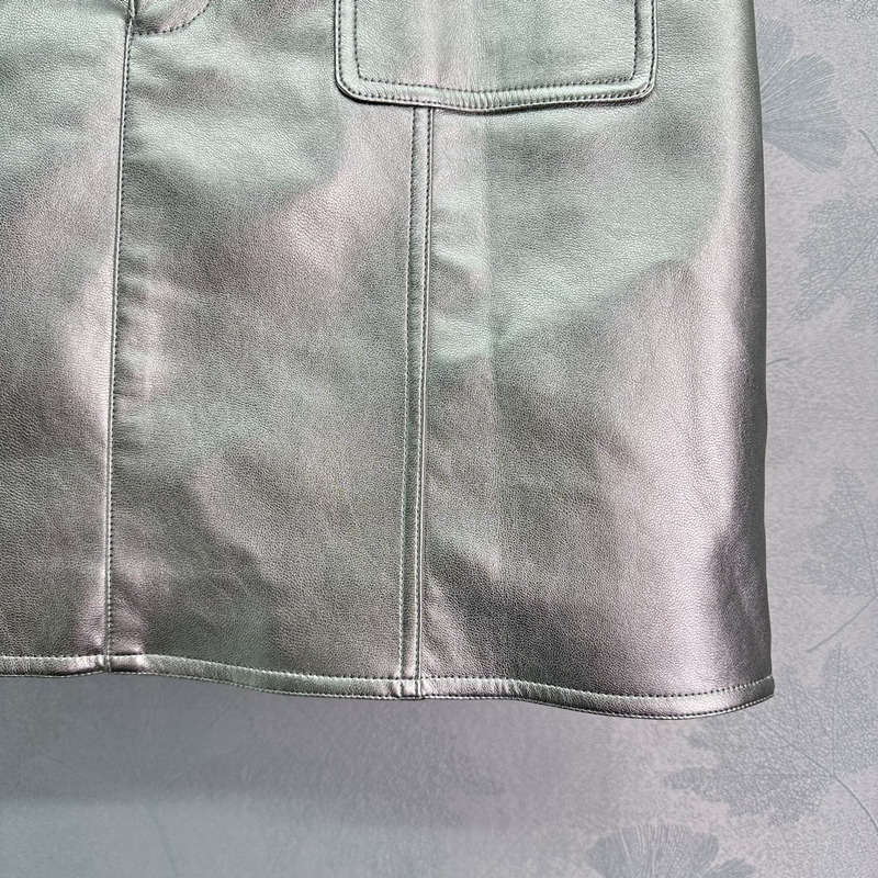Ch*el skirt metallic lambskin silver