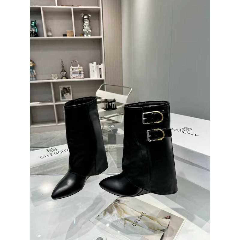 Givenchy Shark Lock Buckles Ankle Boots In Leather Black