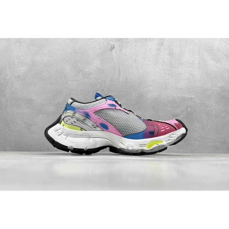 Ba*len*cia*ga stapler sneaker in grey, blue, pink, neon yellow and white