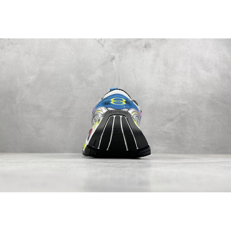 Ba*len*cia*ga stapler sneaker in grey, blue, pink, neon yellow and white