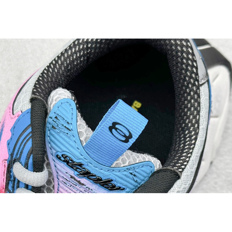 Ba*len*cia*ga stapler sneaker in grey, blue, pink, neon yellow and white