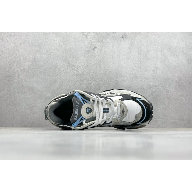 Ba*len*cia*ga nylon and suede-like fabric runner sneaker in grey white and black