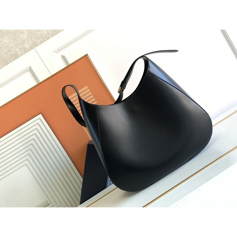 Pra*a large leather handbag with topstitching black