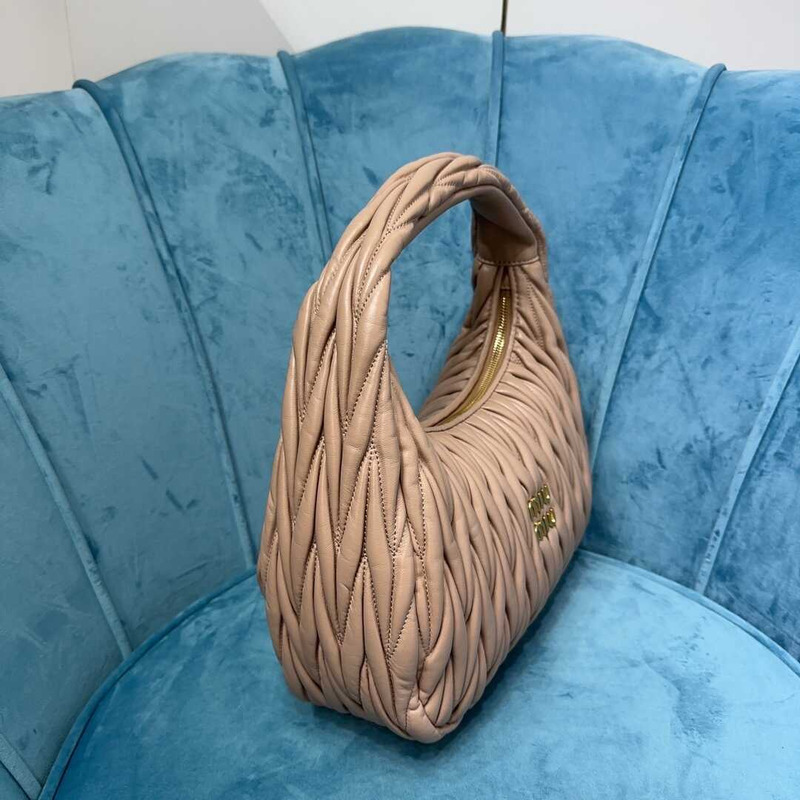 Miu Miu Wander Matelasse Nappa Leather Half Moon Brownish