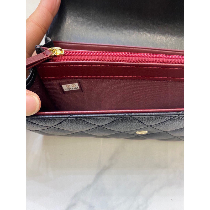 Ch*el quilted leather long wallet black