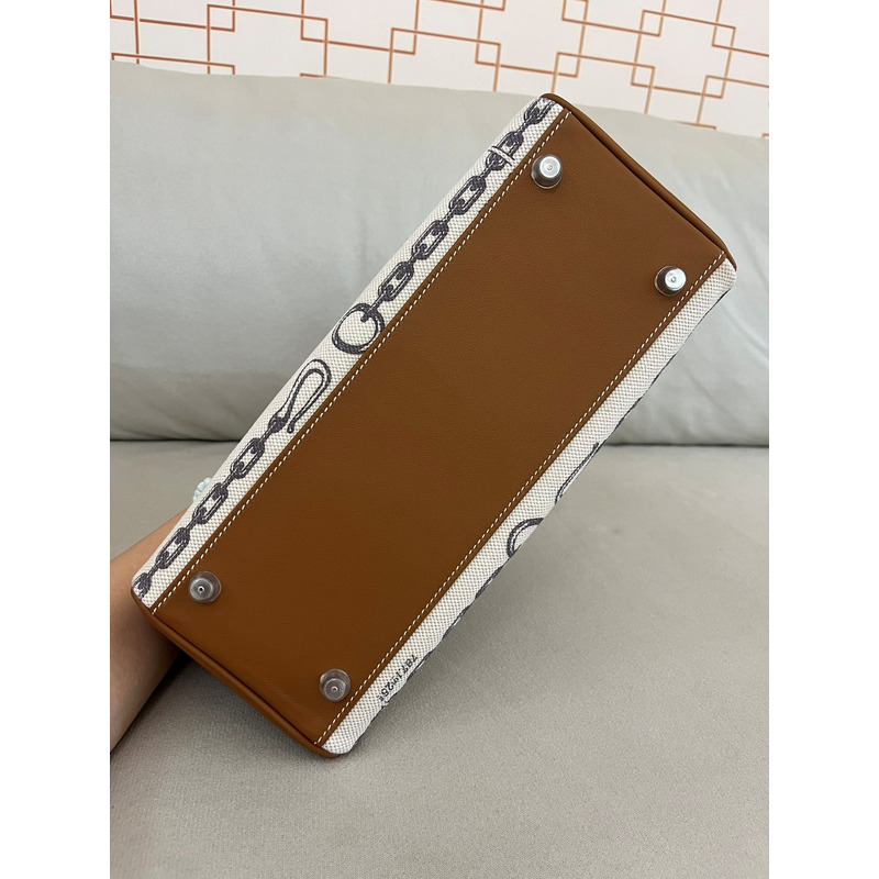 H**mes kelly 25 retourne toile de camp dechainee veau barenia brown