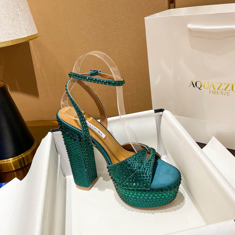 Aquazzura Sinner Crystal Plateau Satin Sandals Green