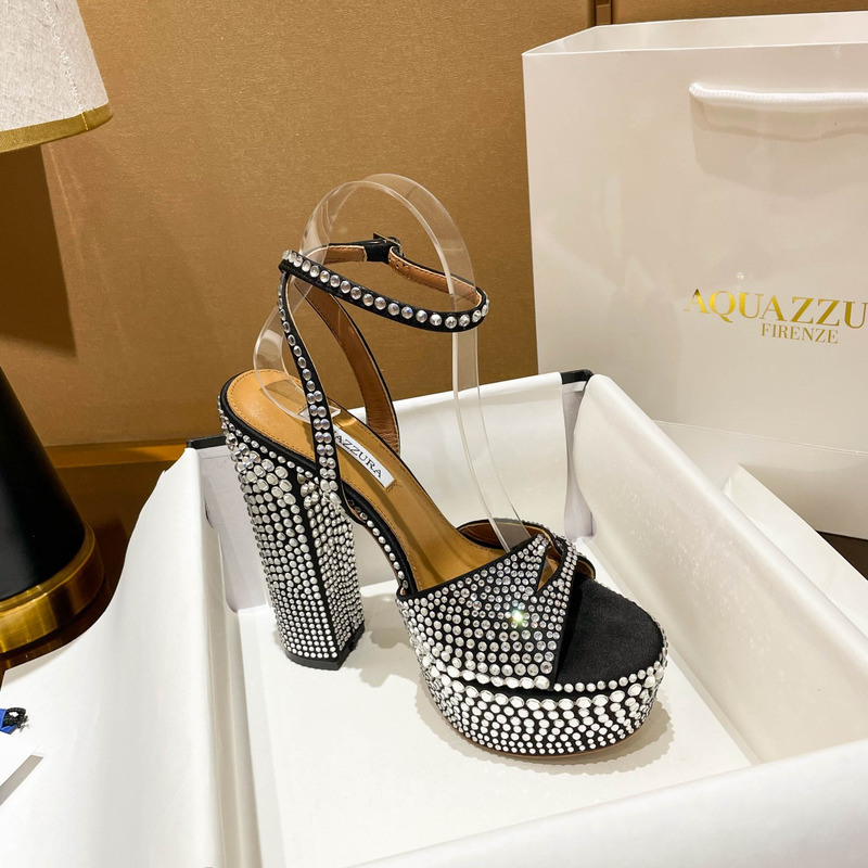 Aquazzura Sinner Crystal Plateau Satin Sandals Black