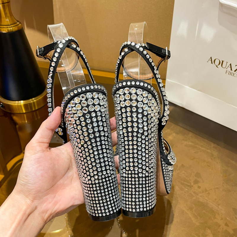 Aquazzura Sinner Crystal Plateau Satin Sandals Black