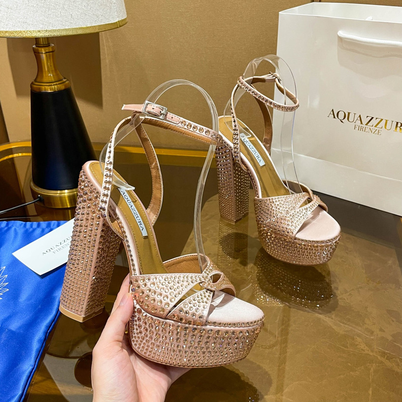 Aquazzura Sinner Crystal Plateau Sandals Nude