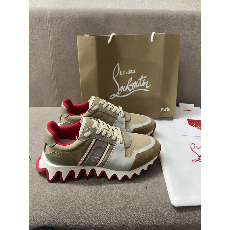 Ch**an louboutin nastroshark olona canva and calf leather men sneaker brown