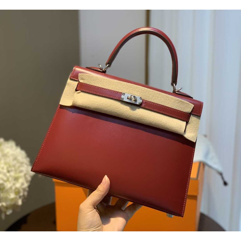 H**mes kelly 28 rouge h sellier sombrero silver hardware red