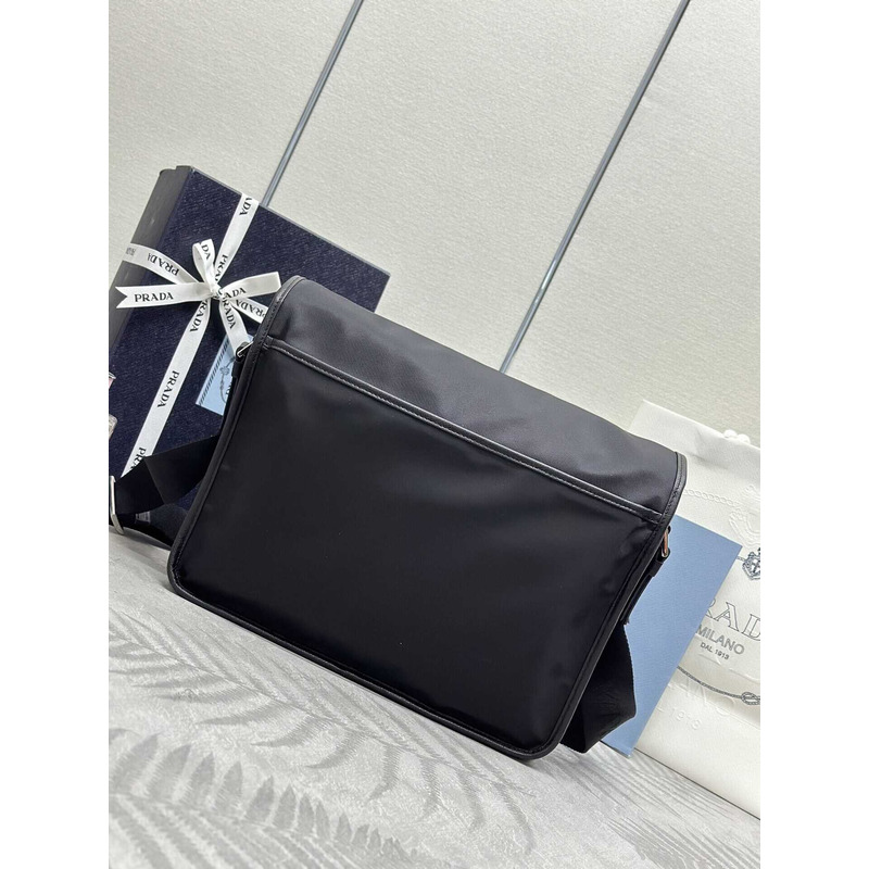 Pra*a re-nylon and saffiano leather shoulder bag black