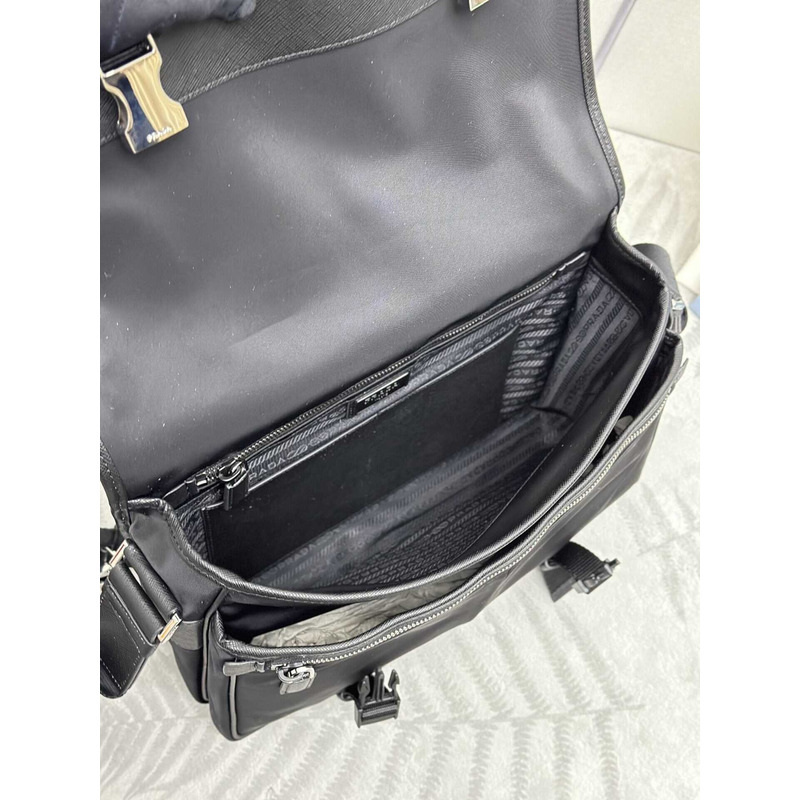 Pra*a re-nylon and saffiano leather shoulder bag black
