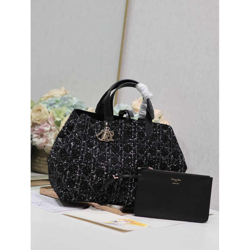 D*or large toujours bag black cannage tweed