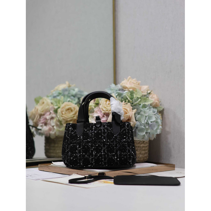 D*or medium toujours bag black cannage tweed