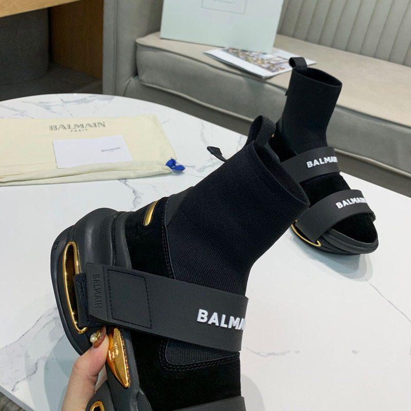 Balmain High-top Suede and Knit BBold Sneakers